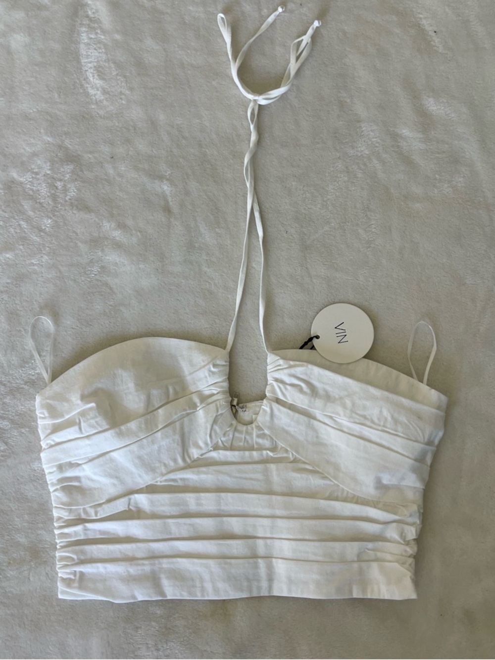 Nia The Brand White Ruched Halter Crop Top